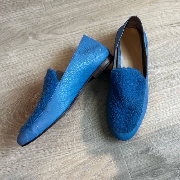 Vionic Frieda Blue Sherpa Loafers Mules Sz 10 - Picture 5 of 7